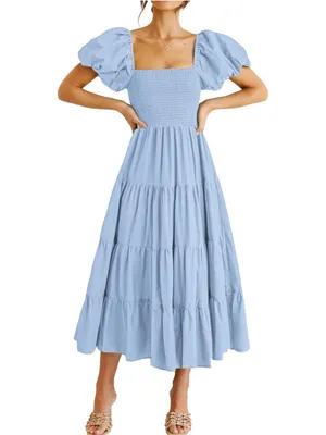 PrettyGarden Summer Puff Sleeve Midi Dress thumbnail 3