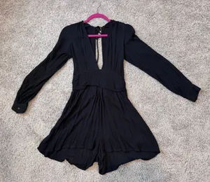 ASOS DESIGN long sleeve plunge beach romper in black thumbnail 2
