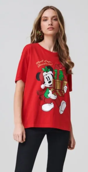 Disney Mickey Mouse Christmas Women's T-shirt Tee Red Xmas Gifts Medium NWT thumbnail 1