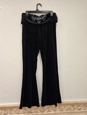 Black Velvet Flare Pants Y2K Bling L thumbnail 2