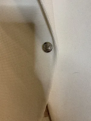 Zara Woman White Textured Piqué Blazer Paisley Lining Silver Crest Button Size XL thumbnail 2