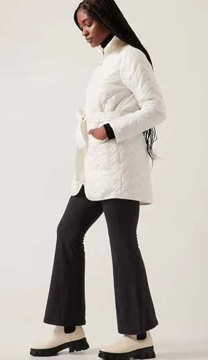 Athleta Mendocino Puffer Coat Quilted White Light Quilted Belted Size 2X NWT thumbnail 4