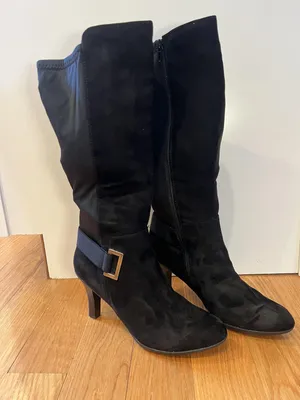 Kelly & Katie Boots Womens Size 9 Black Motif Tall Knee High Riding Buckle Zip thumbnail 1