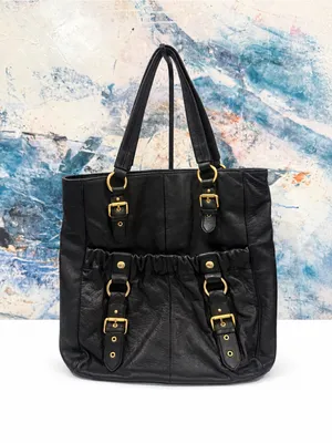 Vince Camuto Large Soft Leather Black Tote Bag Buckle Purse GREAT For Laptop thumbnail 2