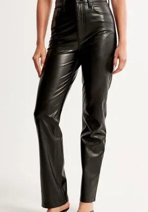 Abercrombie & Fitch 90s Straight Ultra High Rise Vegan Leather Pants 34/18R thumbnail 1