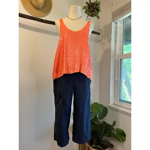Joe's Jeans Pink Mermaid Slouchy Sequin Beaded Tank Top Size Medium Some Wear thumbnail 12
