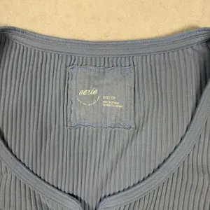 Aerie Essential Henley Layering T-Shirt XXS Blue Ribbed Long Sleeve Fitted Top thumbnail 3