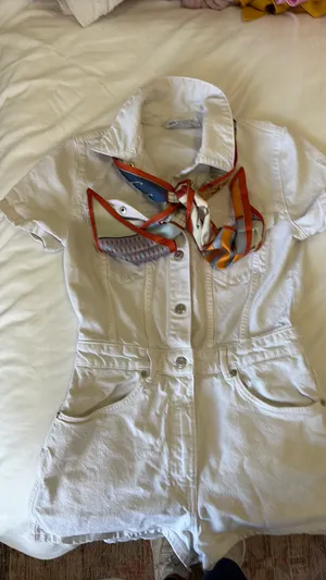 ZARA Romper Denim White Shorts thumbnail 2