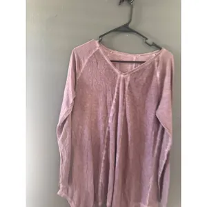 Free People Boho Mauve Waffle Knit Thermal V-Neck Handkerchief‎ Hem Tunic Top S thumbnail 3