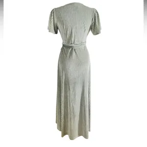 Andi Ribbed Velvet Wrap Dress by Baltic Born in the color Dusty Sage Size M NWOT thumbnail 9
