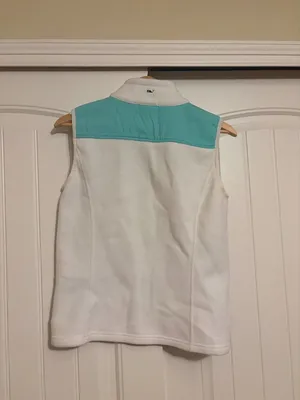 Vineyard Vines Fleece Vest Women Small White and Mint Green Full Zip Pockets thumbnail 2