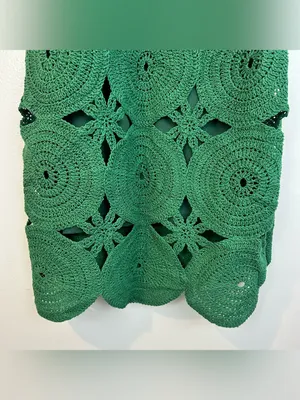 FORE Emerald Green Knit Crochet Sleevless Scallop Cotton Mini Dress Size Large thumbnail 7