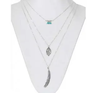 NEW Boho‎ Silver Multilayer Turquoise Leaf Necklace thumbnail 2