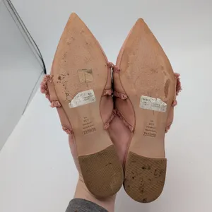 Schutz Mileni Pink Leather Fringed Buckle Pointed Toe Mules Flat Shoe Women 8.5B thumbnail 7