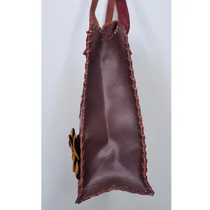 1970s Brown Tooled Leather Sculpted 3D Flower Boho Artisan Shoulder Bag thumbnail 11