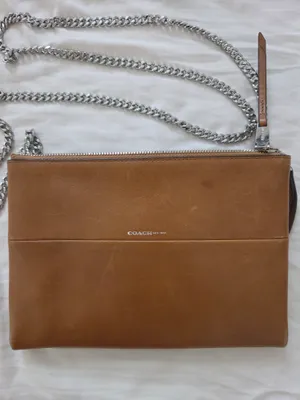 Coach Tan Leather Crossbody / Clutch with Silver Chain Strap thumbnail 3