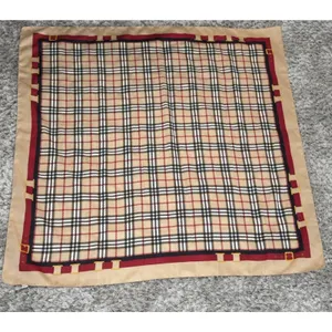 Vintage Plaid Square Scarf Tan Red Black Check Head Neck Wrap Equestrian Buckle thumbnail 2