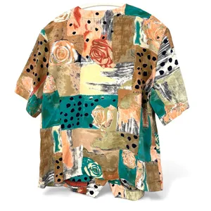 vintage 1990s | L | Blouse Top Shirt with a rose and dots patchwork print women thumbnail 4