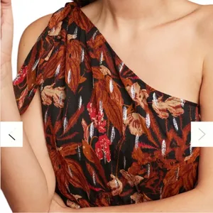 Anthropologie Maeve Kyoto Floral Jumpsuit‎ 4 brown metallic one shoulder thumbnail 3