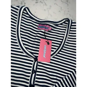 Edikted Women's XS Slim Fit Navy & White Knit Long Sleeve Henley Tee‎ thumbnail 2
