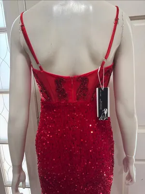 Unbranded Off shoulder Beaded Corset Slit Red Sequin Ruched Evening Gown Sz 6 A thumbnail 10
