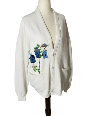 VINTAGE JERZEES Embroidered Birds Birdhouse Cardigan thumbnail 2