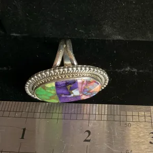 Vibrant 925 Sterling Silver & Pink Dahlia , Purple & Green Mohave Turquoise thumbnail 2