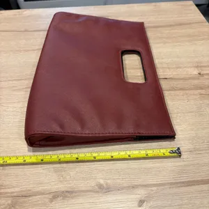 Burgundy‎ Saffiano Textured Oversized Cut Out Handle Clutch Maroon Evening Bag thumbnail 4