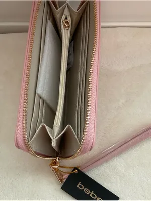 bebe Pink Zip-Around Wallet Wristlet with Gold Logo thumbnail 4