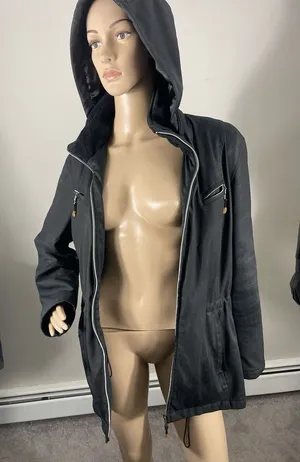 Weatherproof Jacket Black Removable Hood Zip Front Womens Midi Coat M‎ B-R thumbnail 1