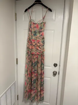 Commense Pink Floral Maxi Dress with Green Accents thumbnail 8