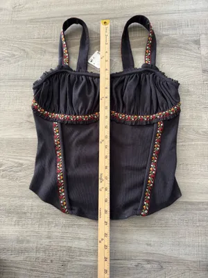 Free People Wilder Knit Top Size M NWT Boho Whimsigoth Black Embroidered Trim thumbnail 7