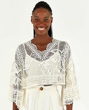Farm‎ Rio Guipire Lace Blouse Off White Size XS NWT thumbnail 1