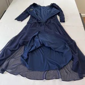 Alex Evenings Navy Blue Sequin Lace Chiffon Midi Special Occasion Dress Size‎ 6 thumbnail 7