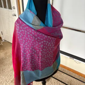 Pashmina Wool Soft Colorful Scarf Shawl Pink Blue Cotton Candy Fairy Tassels thumbnail 3