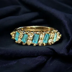 Aquamarine And Simulated Diamonds Ring Gold thumbnail 1