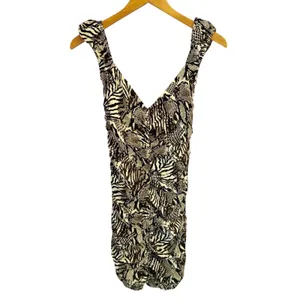 Aritzia Wilfred Veda Mini Dress Animal Print Brown Cream Ruched Cocktail‎ Size 2 thumbnail 2