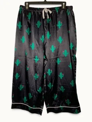 Women’s XL Cactus Pajama Set 2 Piece Satin Short Sleeve Wide Leg Capri PJs thumbnail 11