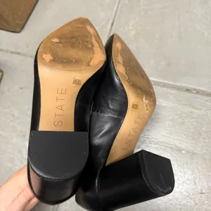 1.STATE Black Women's Pointy Toe Chunky Heel Leather Pumps Size 6 thumbnail 6