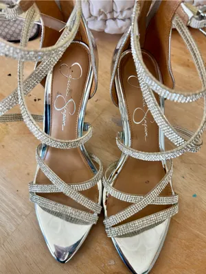 Jessica Simpson Silver Crystal-Strap Pointed Toe Heels thumbnail 1