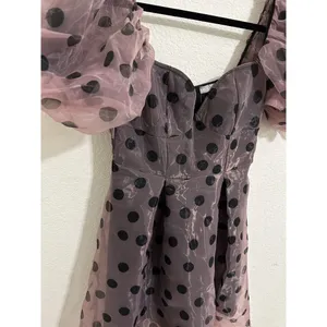 NEW Asos Dress Size 6 Women's Organza Overlay Puff Sleeve Midi Polka Dot Dress thumbnail 3