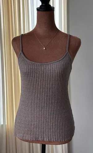 Brandy Melville Tank Top OS Brown Ribbed Cami Raw Hem Y2K Downtown Girl 90s Boho thumbnail 1