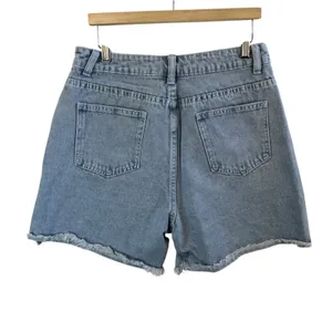 Distressed High Rise Denim Shorts M Raw Hem Light Wash Jean Cutoff Casual Boho‎ thumbnail 2