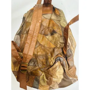 Vintage 1980s/90s Brown Leather Patchwork Clip Front Drawstring Backpack Bag thumbnail 10