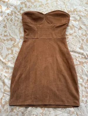 By The Way Brown Suede Mini Dress Faux Suede Western Boho XXS thumbnail 1