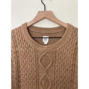 Gap Cottage Cozy Fall Indie Gritty Boho Cable Knit Oversize Brown Sweater Medium thumbnail 4