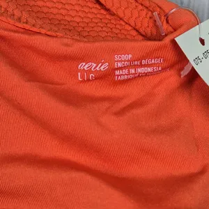 Aerie Orange Textured Lettuce‎ Hem Scoop Bikini Swim Top Crop Bra L thumbnail 7