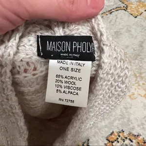 Maison Pholya Cream Beige Ribbed Knit Wool Alpaca Blend Sweater With Scarf XS thumbnail 8