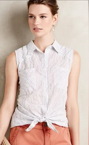 DREW by anthropologie Sleeveless Button Down Shirt with Tie Front‎ Size M thumbnail 1