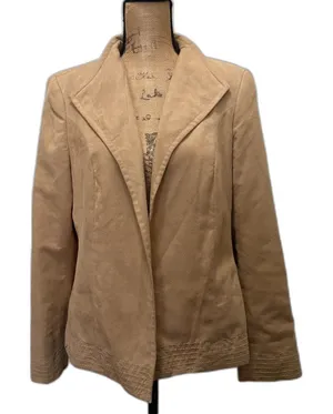 Investments Faux Suede Open Front Blazer‎ Jacket Camel Tan Wing Collar Size 14 thumbnail 1